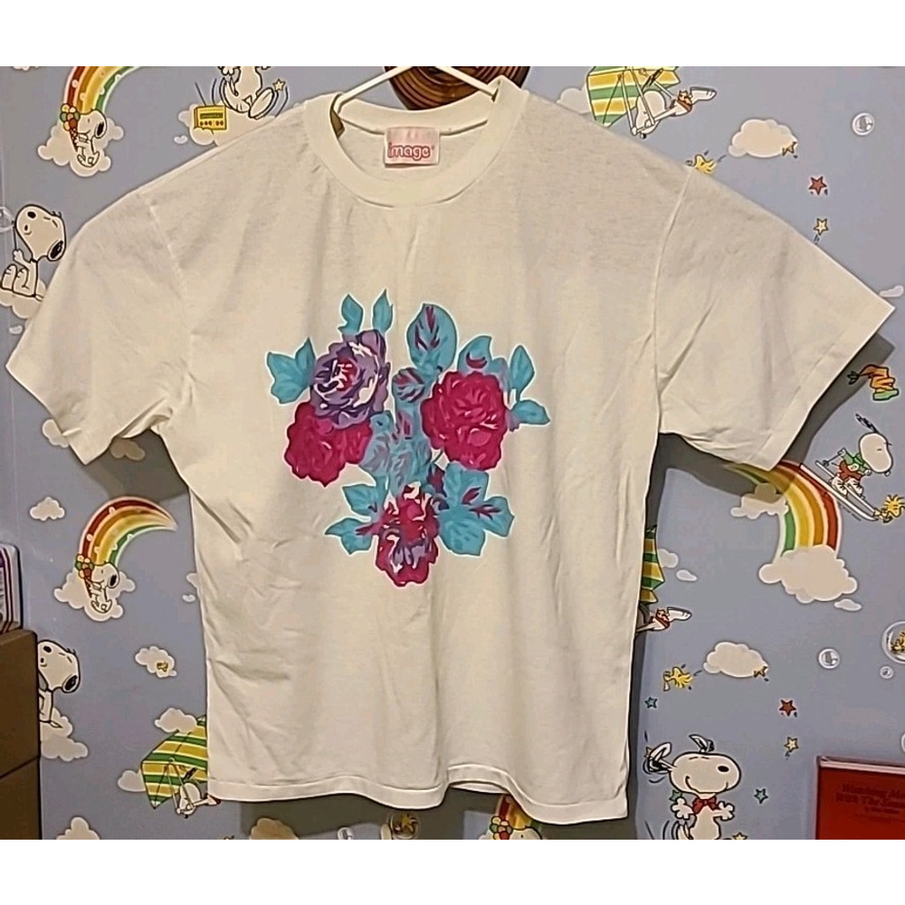 Vintage Image (Brand) Flower Shirt Size 40 White Made In Canada Single Stitch